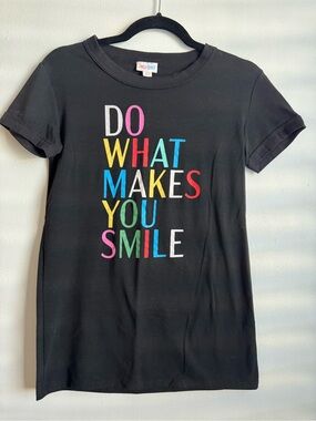 LuLaRoe Black Short Sleeve Tee with Multicolor Motivational Text